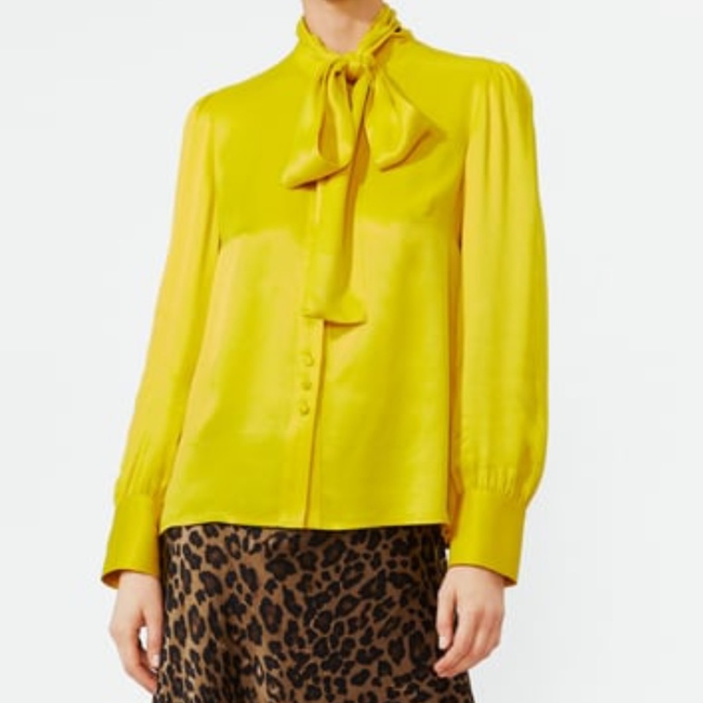 NWT ZARA Yellow Satin Tie Neck Blouse
